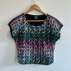Rio Vintage Cropped Sequin Top